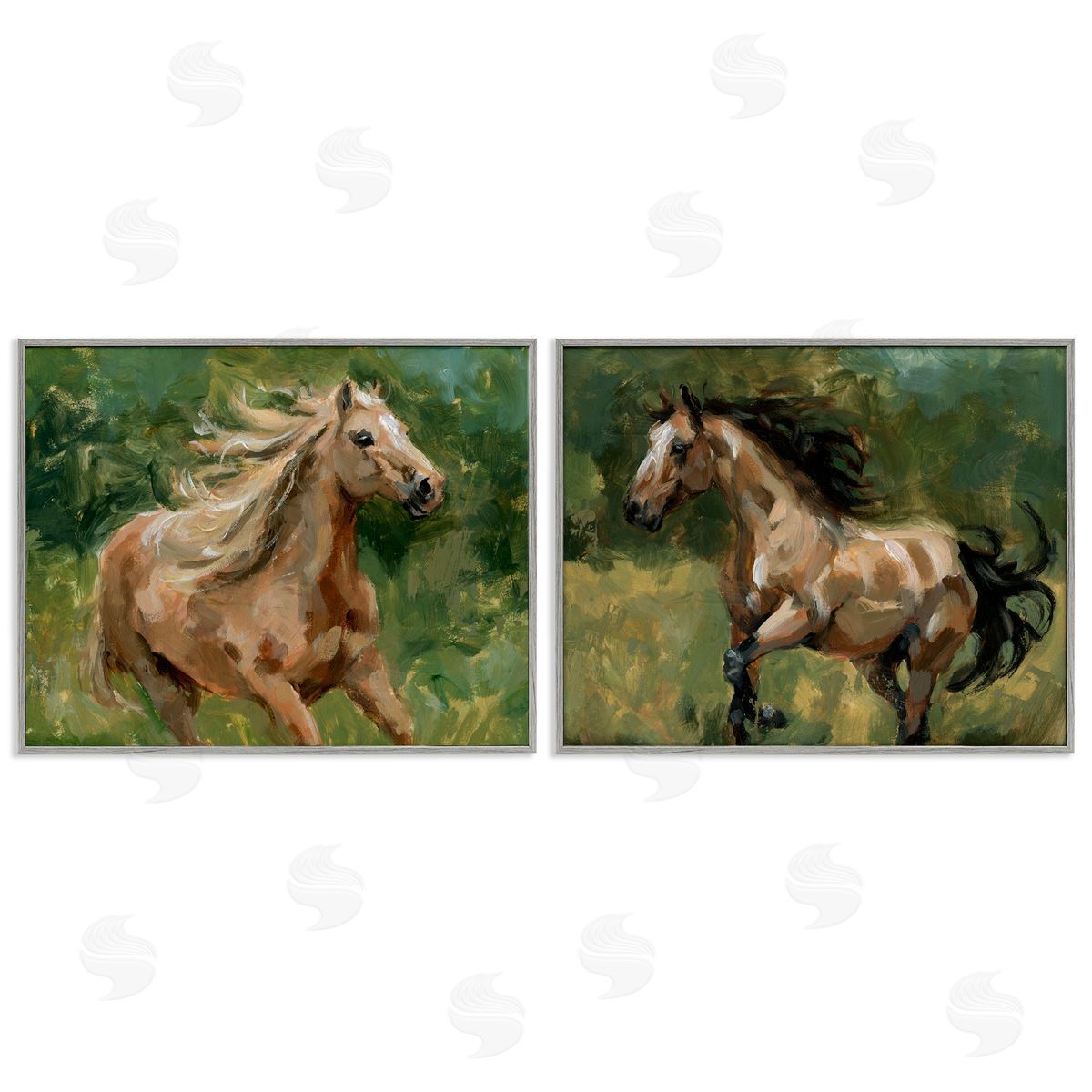 Trotting Horse Visages Grey Frame Print Wall Art, Home Decor by Victoria Barnes