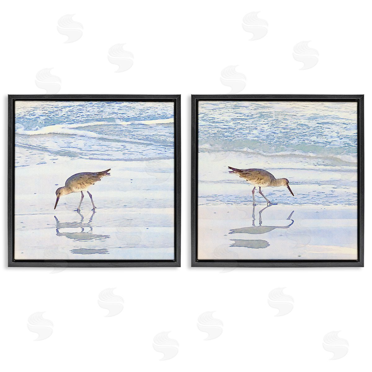 Seaside Sandpiper Birds Black Floating Frame Canvas Wall Art, Home Decor by Christine Zalewski
