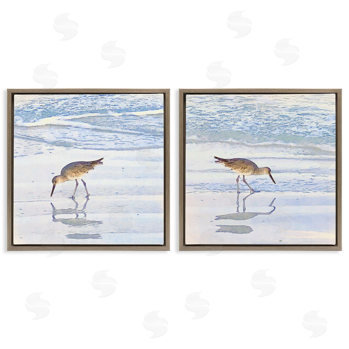 Seaside Sandpiper Birds Brown Floating Frame Canvas Wall Art, Home Decor by Christine Zalewski