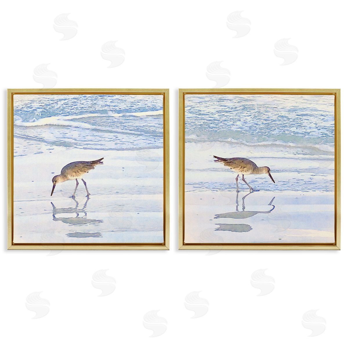 Seaside Sandpiper Birds Gold Floating Frame Canvas Wall Art, Home Decor by Christine Zalewski