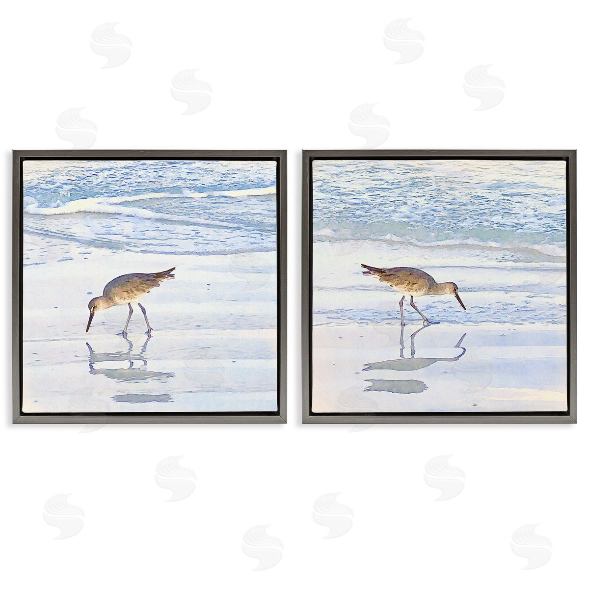 Seaside Sandpiper Birds Grey Floating Frame Canvas Wall Art, Home Decor by Christine Zalewski
