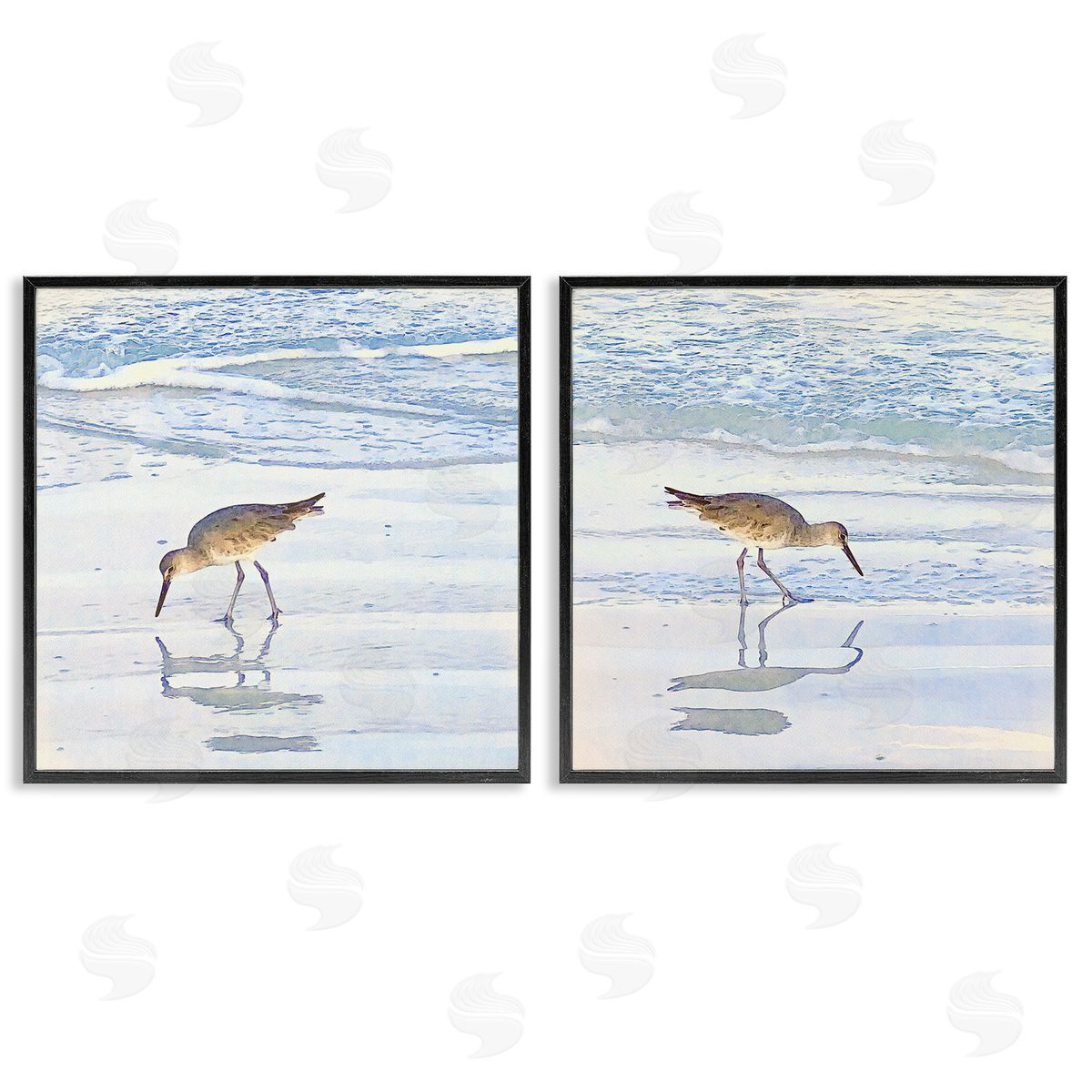 Seaside Sandpiper Birds Black Frame Print Wall Art, Home Decor by Christine Zalewski
