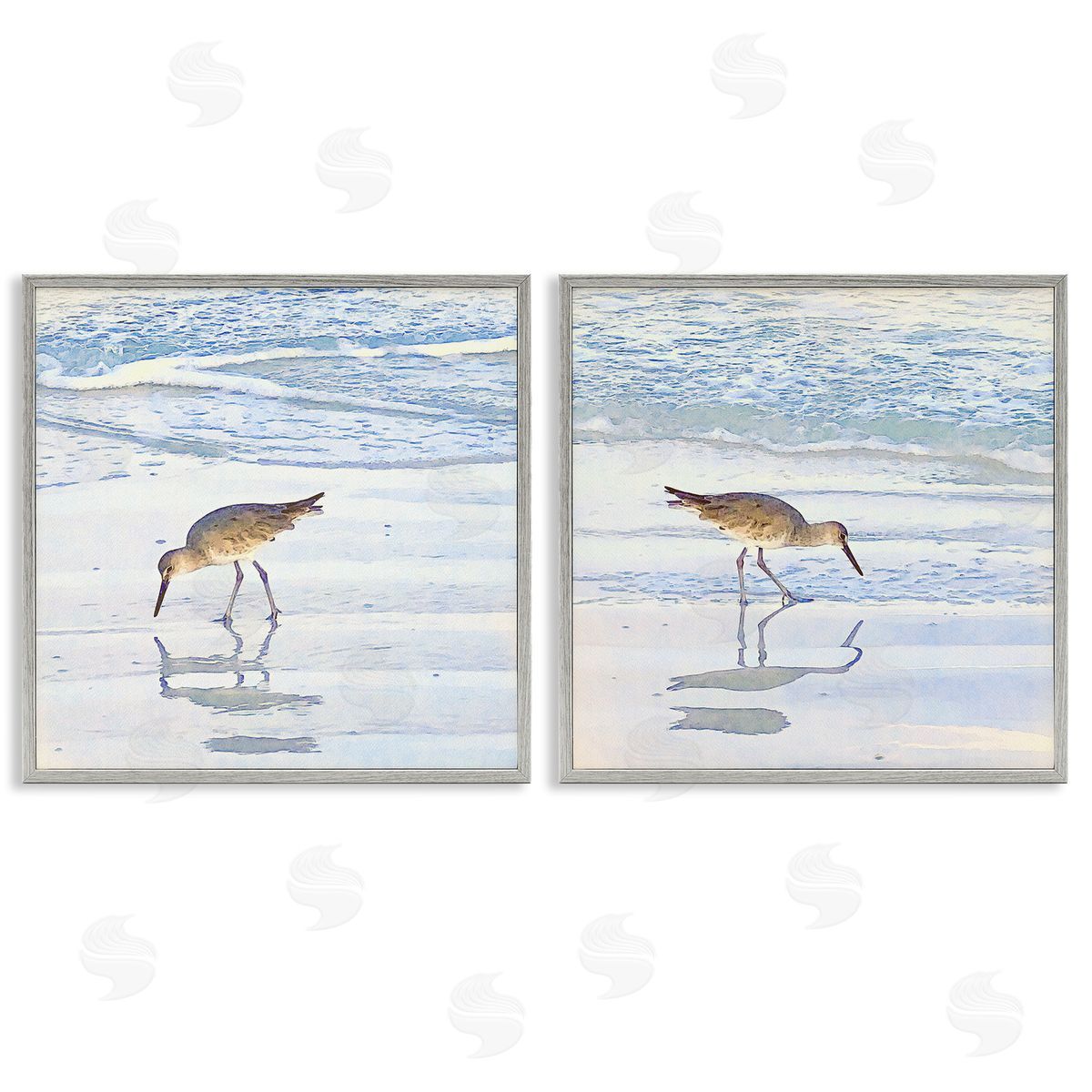 Seaside Sandpiper Birds Grey Frame Print Wall Art, Home Decor by Christine Zalewski