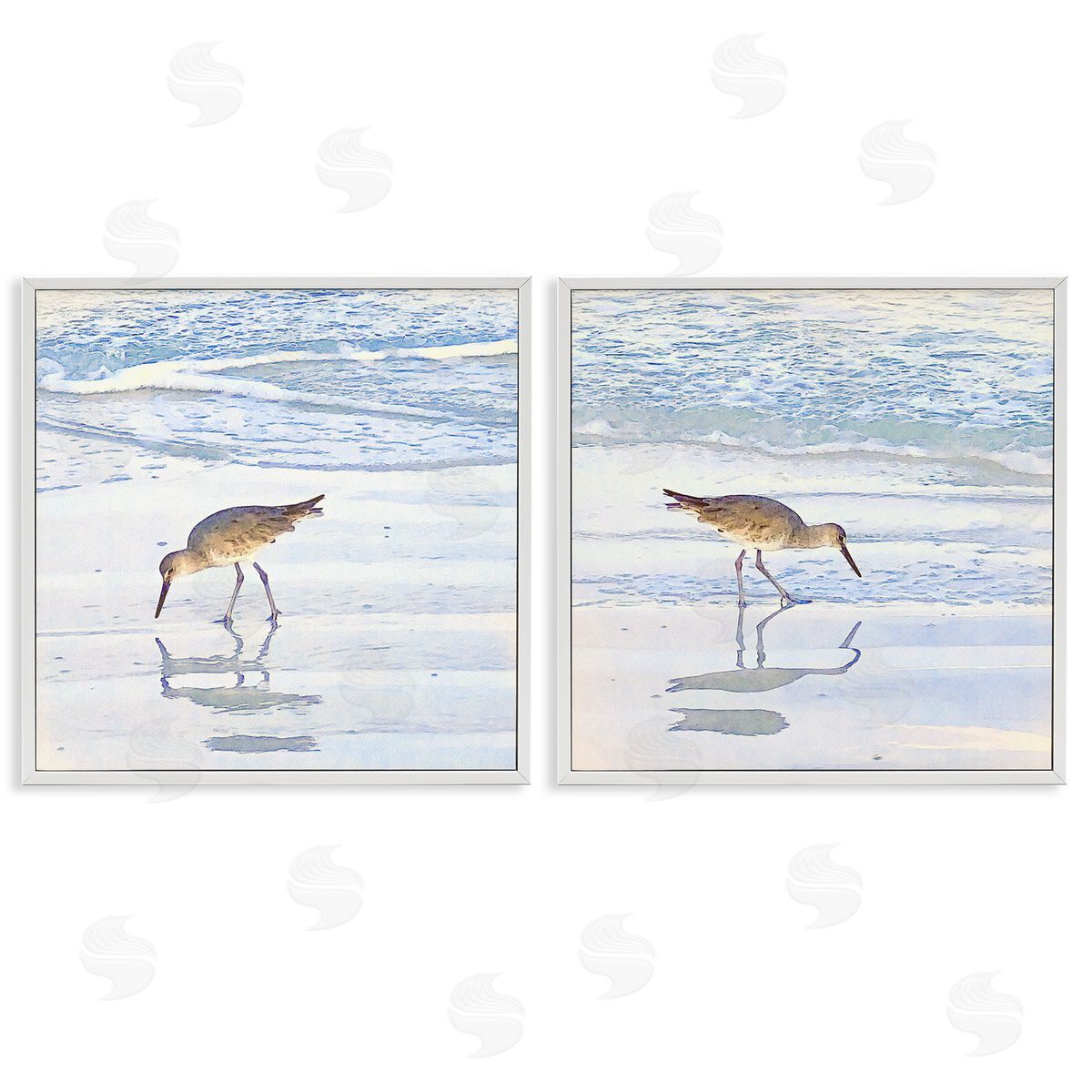 Seaside Sandpiper Birds White Frame Print Wall Art, Home Decor by Christine Zalewski