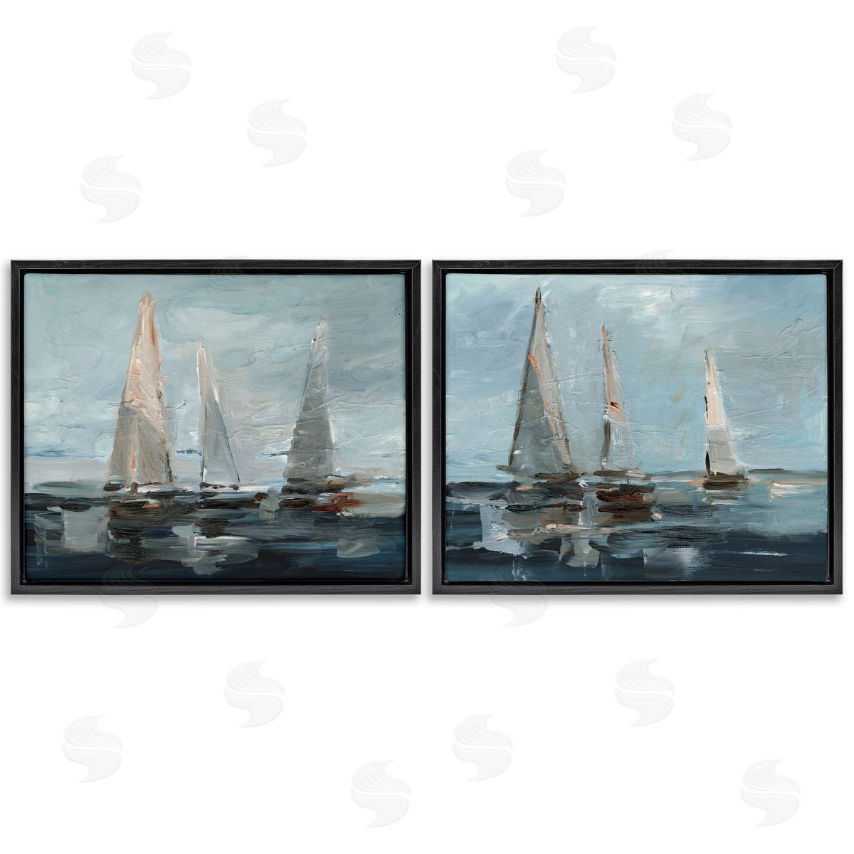 Sailboat Seascape Impressions Black Floating Frame Canvas Wall Art, Home Decor by Ethan Harper