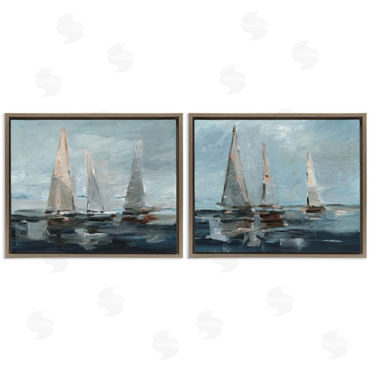 Sailboat Seascape Impressions Brown Floating Frame Canvas Wall Art, Home Decor by Ethan Harper