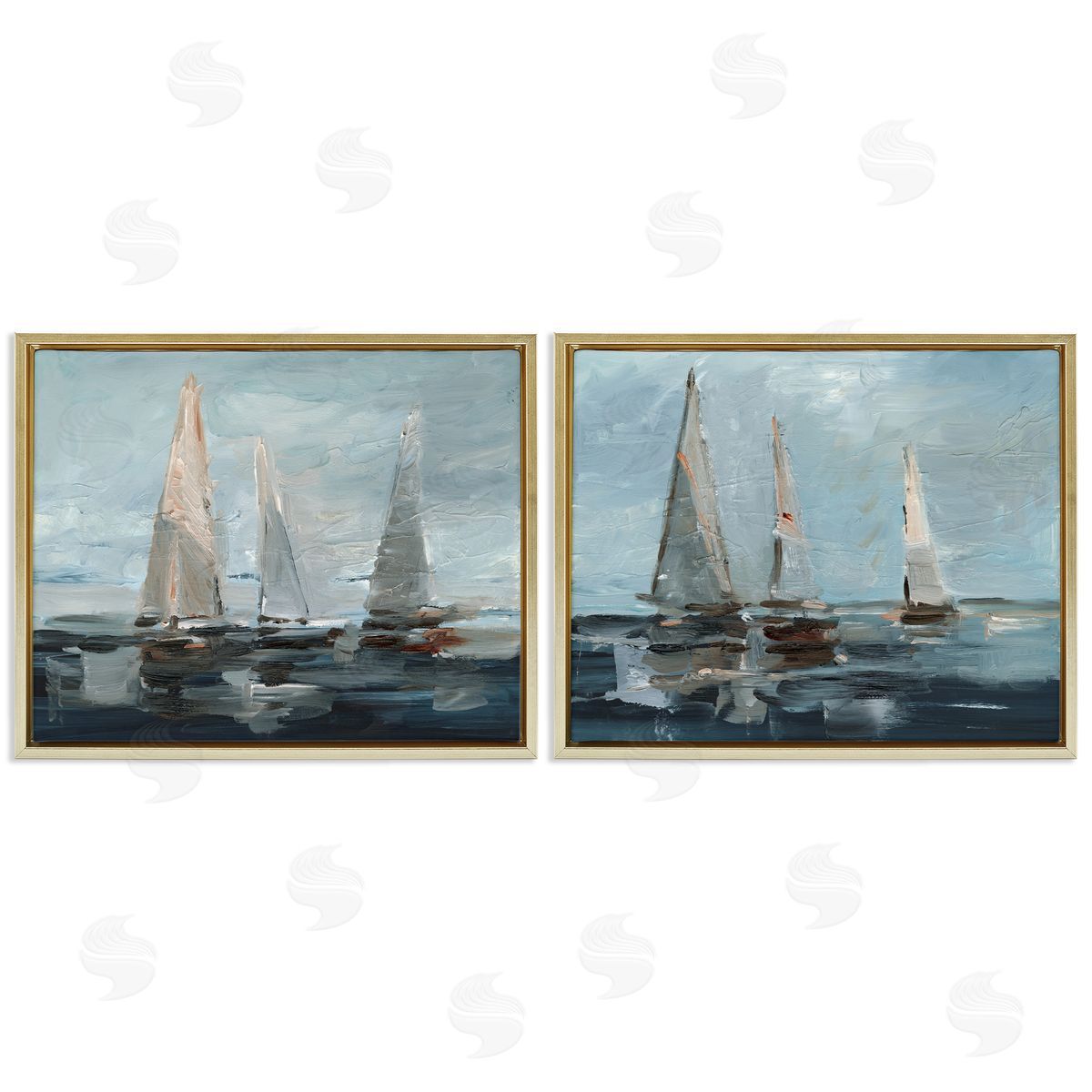 Sailboat Seascape Impressions Gold Floating Frame Canvas Wall Art, Home Decor by Ethan Harper
