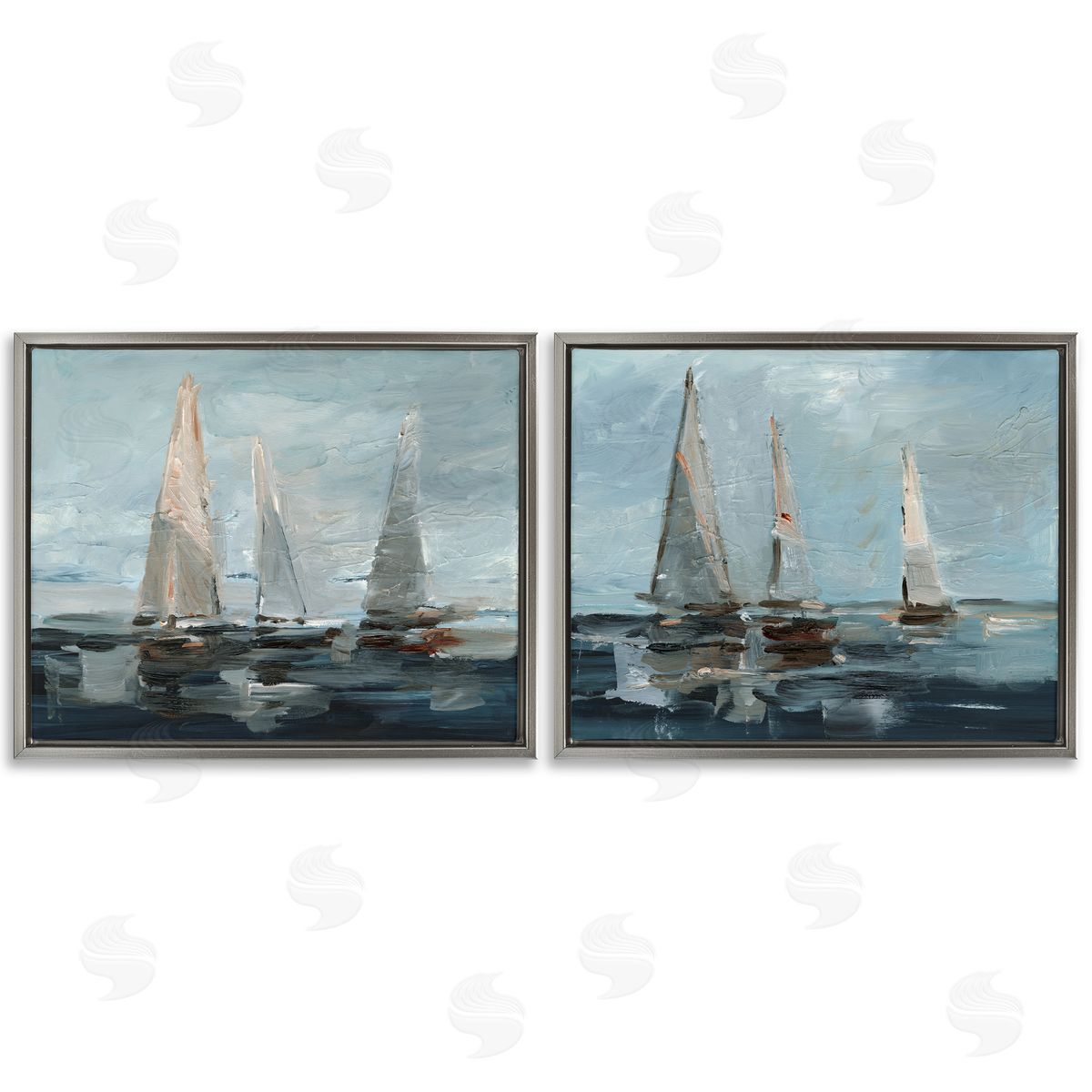 Sailboat Seascape Impressions Grey Floating Frame Canvas Wall Art, Home Decor by Ethan Harper