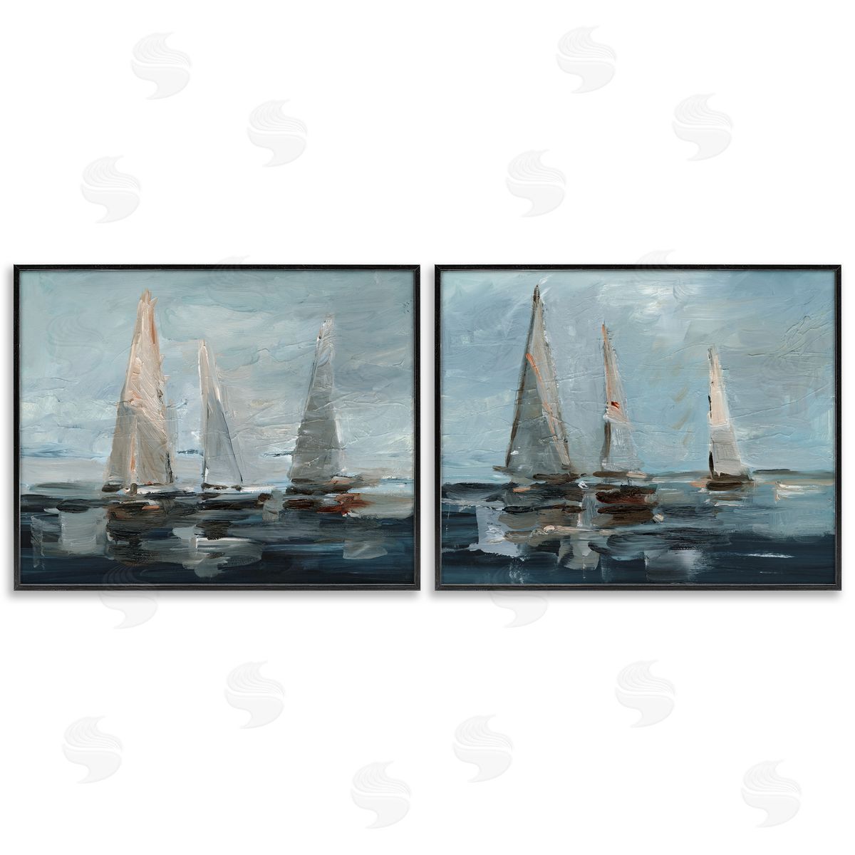 Sailboat Seascape Impressions Black Frame Print Wall Art, Home Decor by Ethan Harper