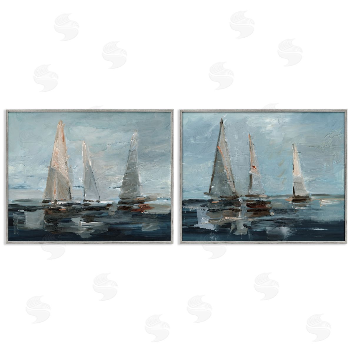 Sailboat Seascape Impressions Grey Frame Print Wall Art, Home Decor by Ethan Harper