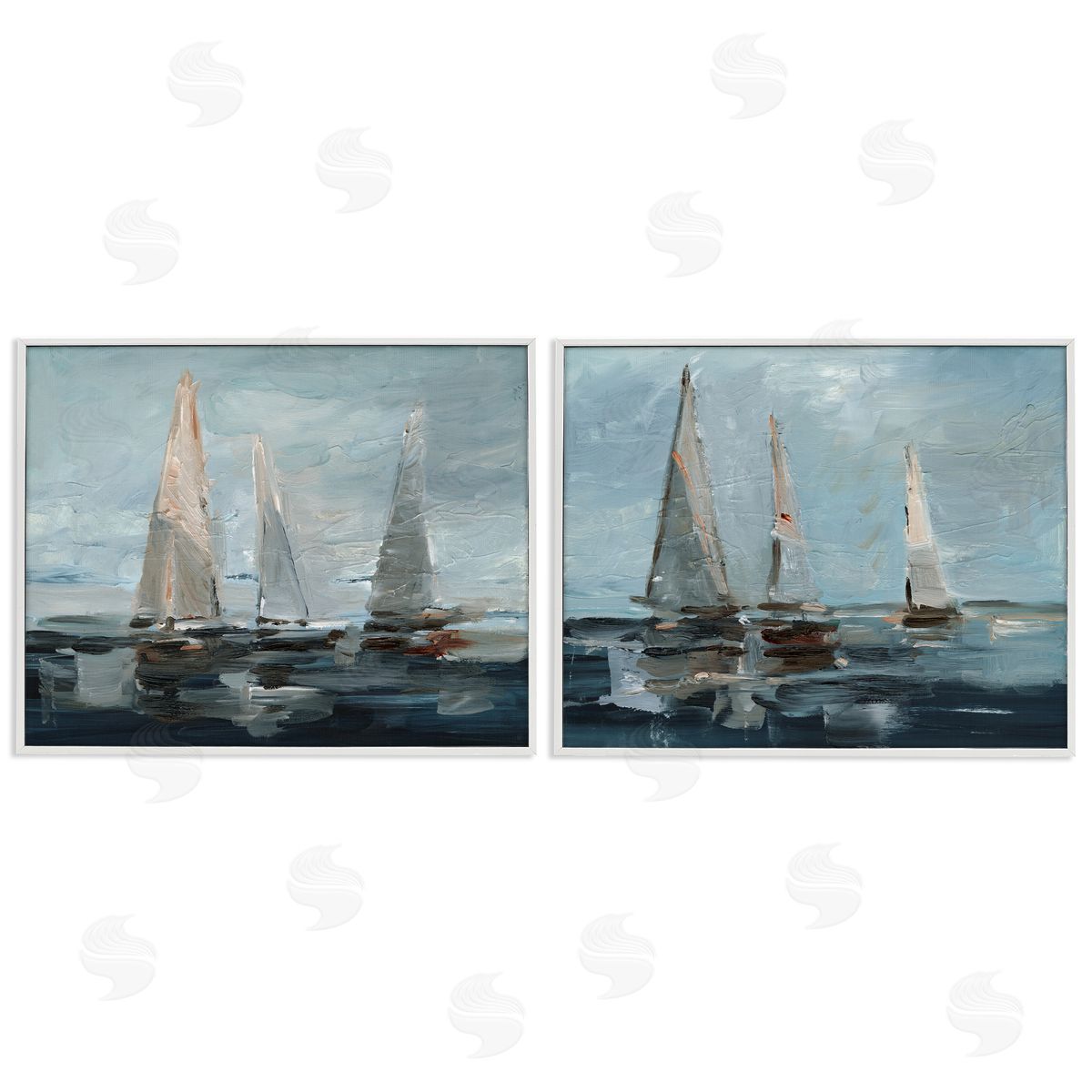 Sailboat Seascape Impressions White Frame Print Wall Art, Home Decor by Ethan Harper
