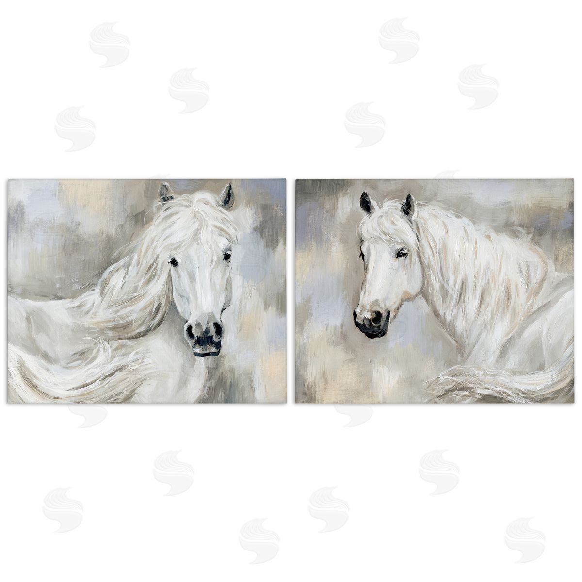 Charming White Horses Canvas Wall Art, Home Decor by Victoria Barnes