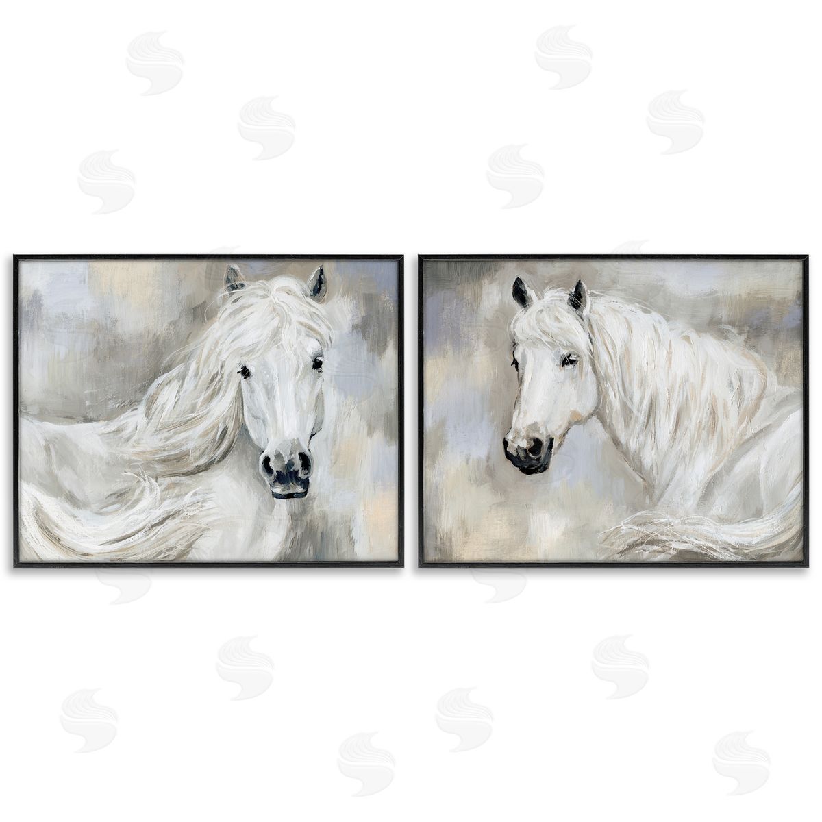 Charming White Horses Black Frame Print Wall Art, Home Decor by Victoria Barnes