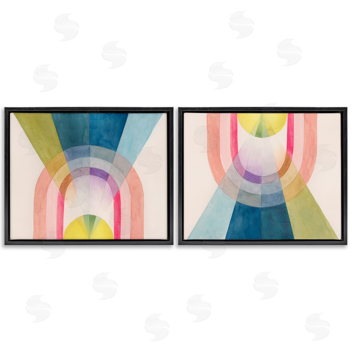 Retro Pastel Structured Shapes Black Floating Frame Canvas Wall Art, Home Decor by Grace Popp