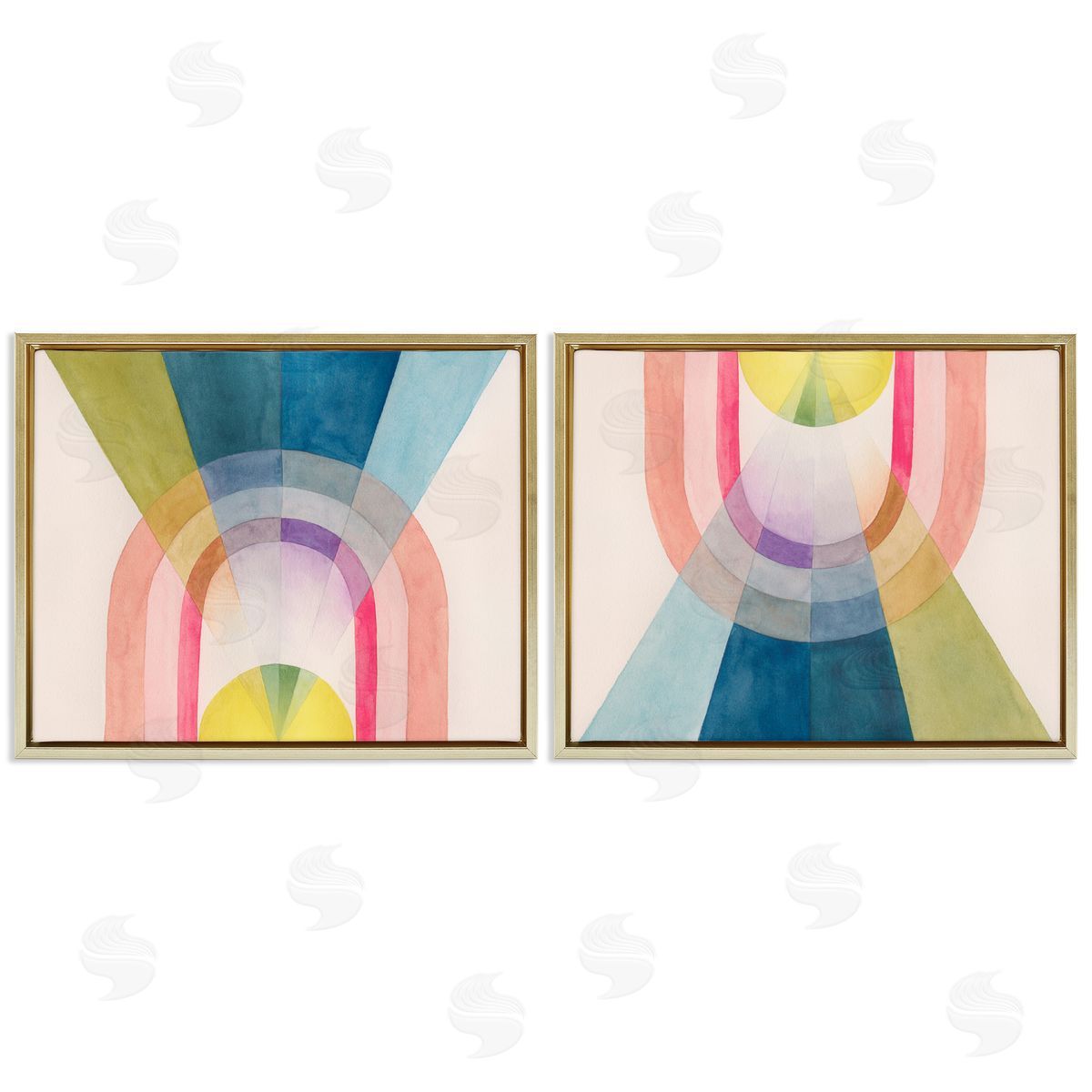 Retro Pastel Structured Shapes Gold Floating Frame Canvas Wall Art, Home Decor by Grace Popp