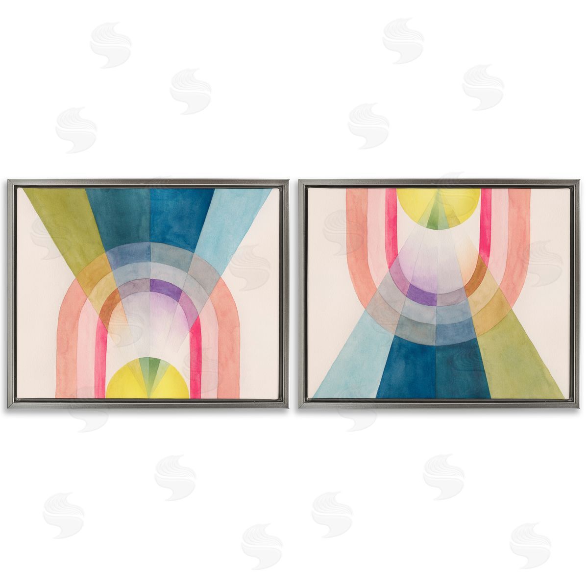 Retro Pastel Structured Shapes Grey Floating Frame Canvas Wall Art, Home Decor by Grace Popp