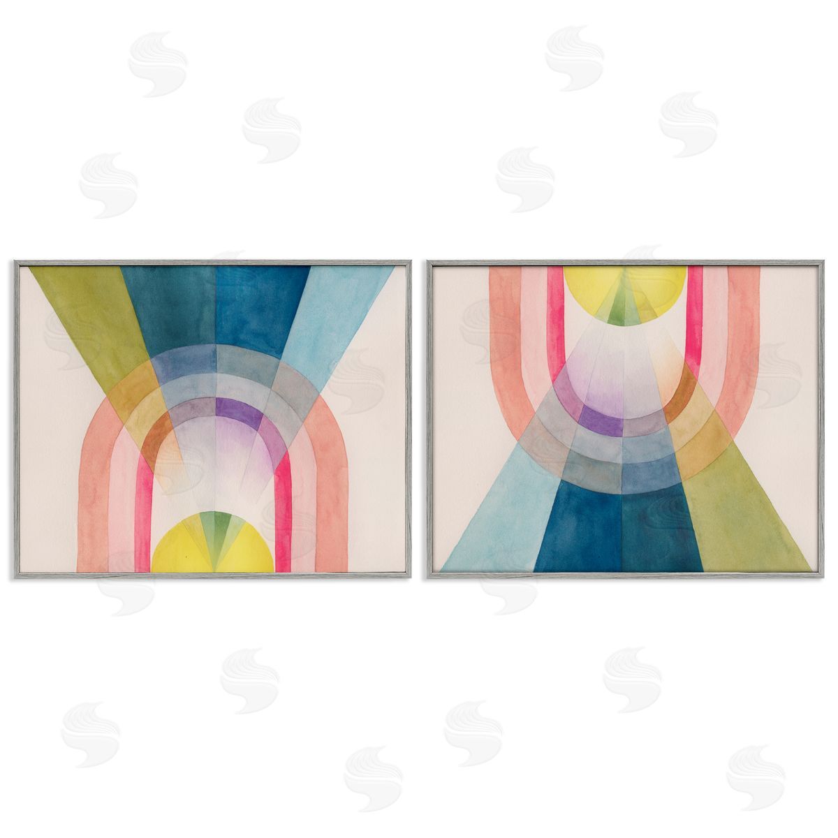 Retro Pastel Structured Shapes Grey Frame Print Wall Art, Home Decor by Grace Popp