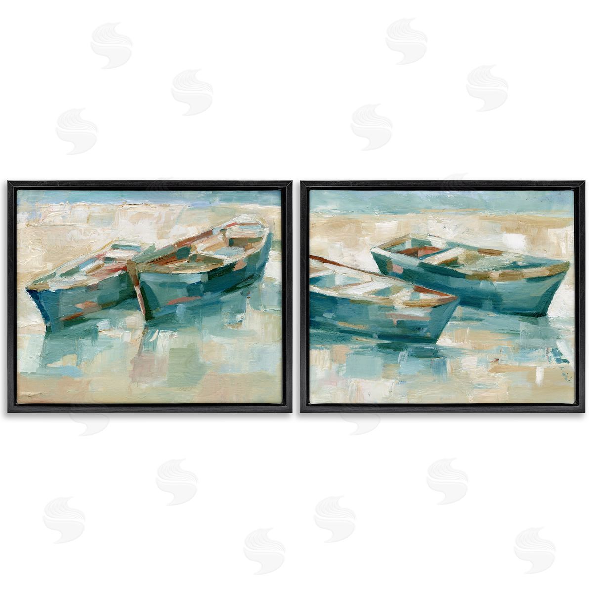 Rowboat Pairs Washed Ashore Black Floating Frame Canvas Wall Art, Home Decor by Ethan Harper