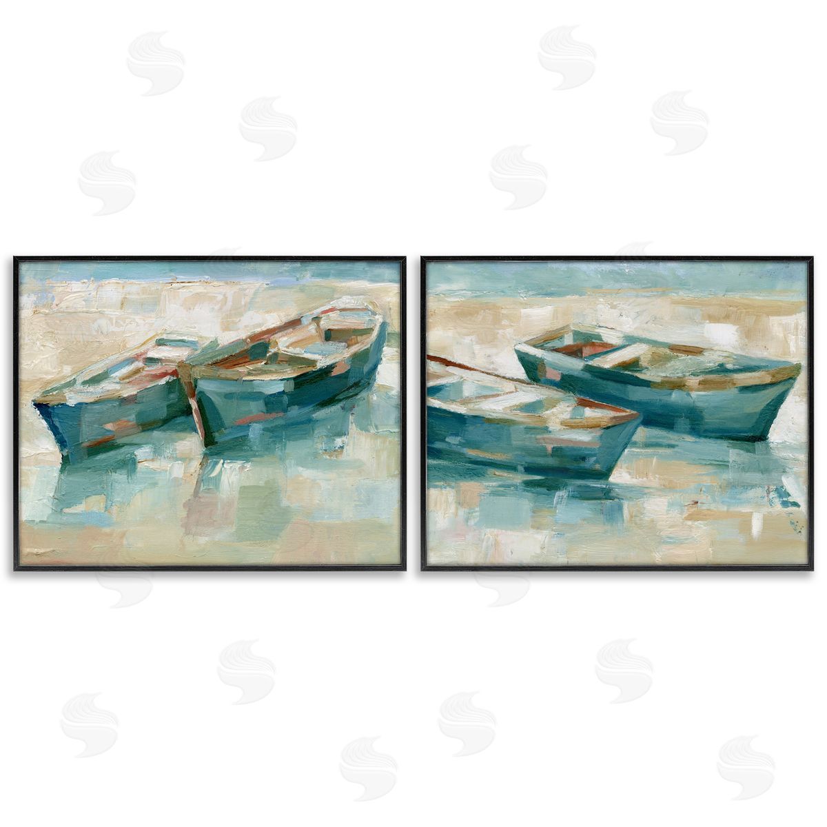 Rowboat Pairs Washed Ashore Black Frame Print Wall Art, Home Decor by Ethan Harper