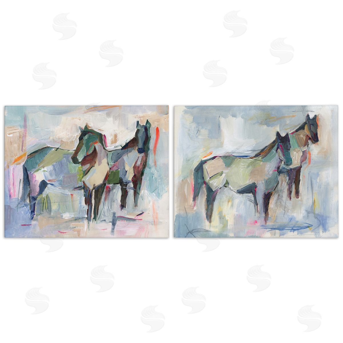 Ambiguous Horse Visages Canvas Wall Art, Home Decor by Ethan Harper