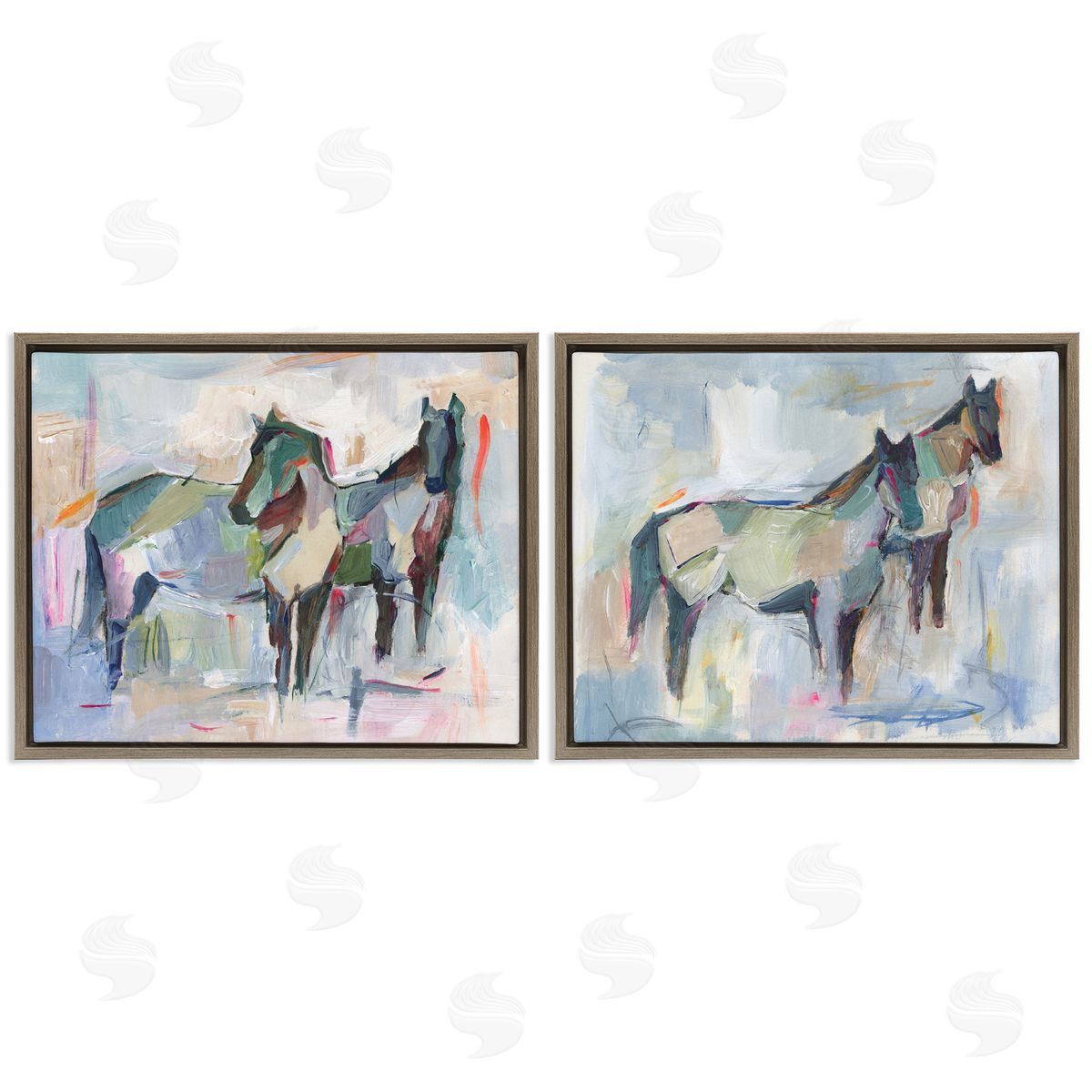 Ambiguous Horse Visages Brown Floating Frame Canvas Wall Art, Home Decor by Ethan Harper