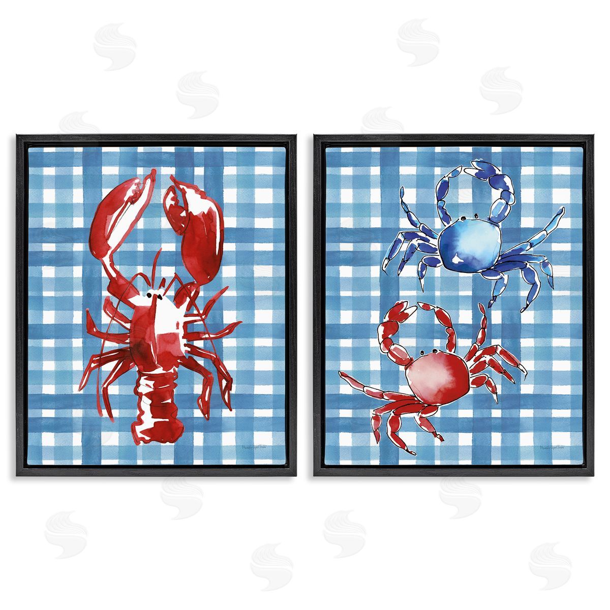 Coastal Cuisines on Plaid Black Floating Frame Canvas Wall Art, Home Decor by Mercedes Lopez Charro