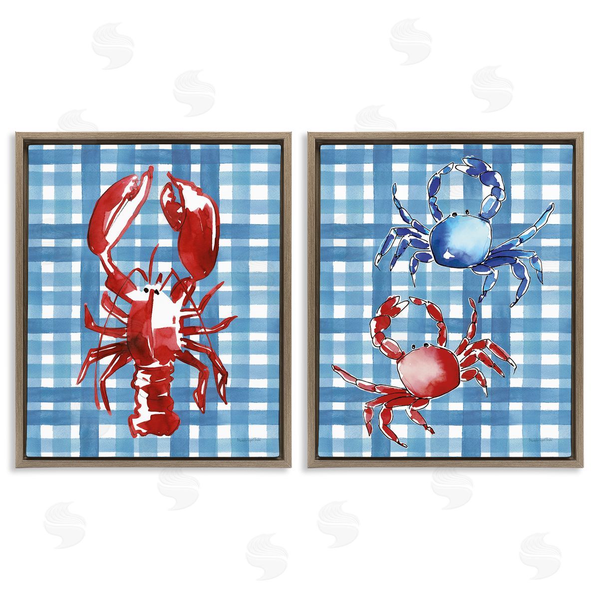 Coastal Cuisines on Plaid Brown Floating Frame Canvas Wall Art, Home Decor by Mercedes Lopez Charro