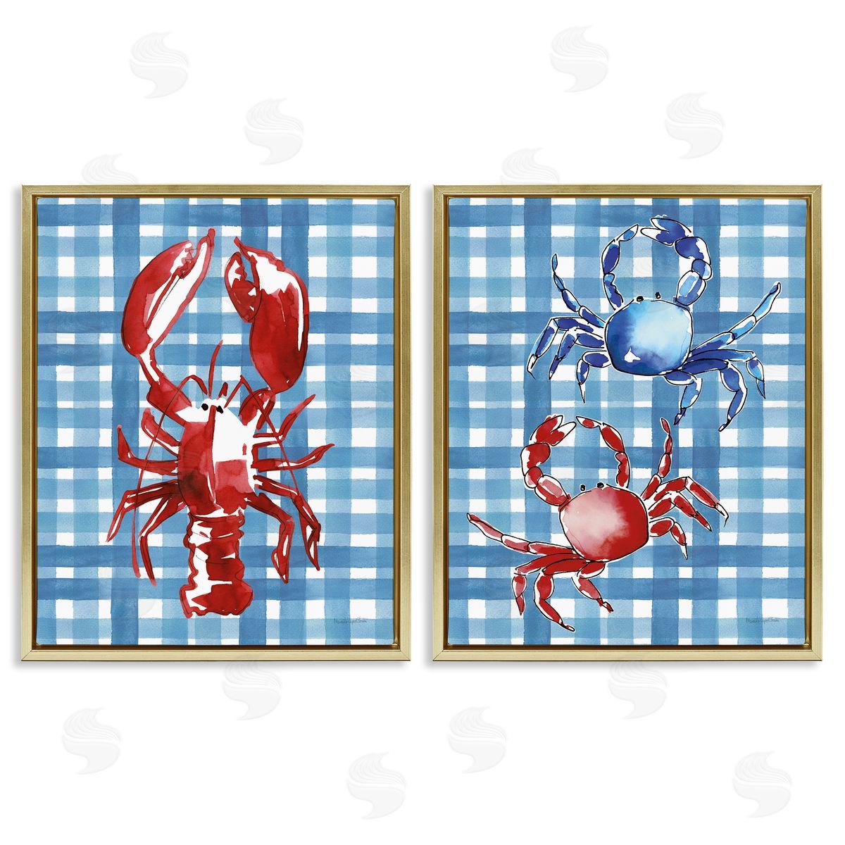 Coastal Cuisines on Plaid Gold Floating Frame Canvas Wall Art, Home Decor by Mercedes Lopez Charro