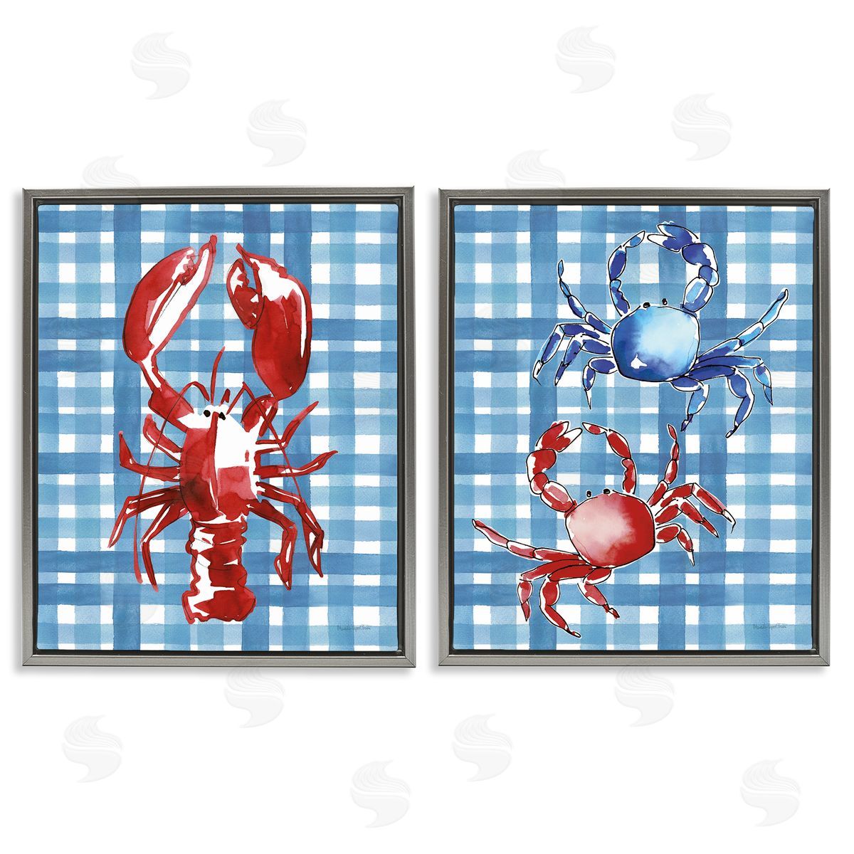 Coastal Cuisines on Plaid Grey Floating Frame Canvas Wall Art, Home Decor by Mercedes Lopez Charro