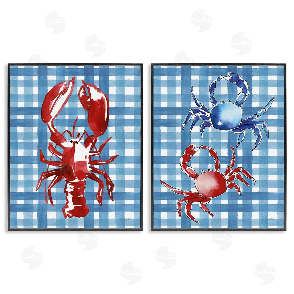 Coastal Cuisines on Plaid Black Frame Print Wall Art, Home Decor by Mercedes Lopez Charro