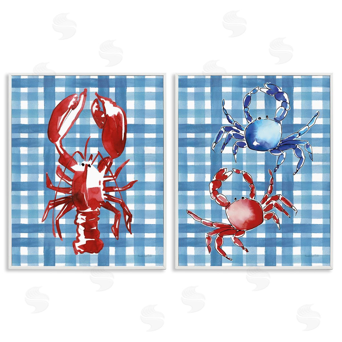 Coastal Cuisines on Plaid White Frame Print Wall Art, Home Decor by Mercedes Lopez Charro