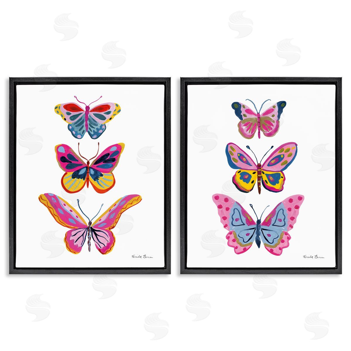 Bright Flutter Butterflies Black Floating Frame Canvas Wall Art, Home Decor by Farida Zaman