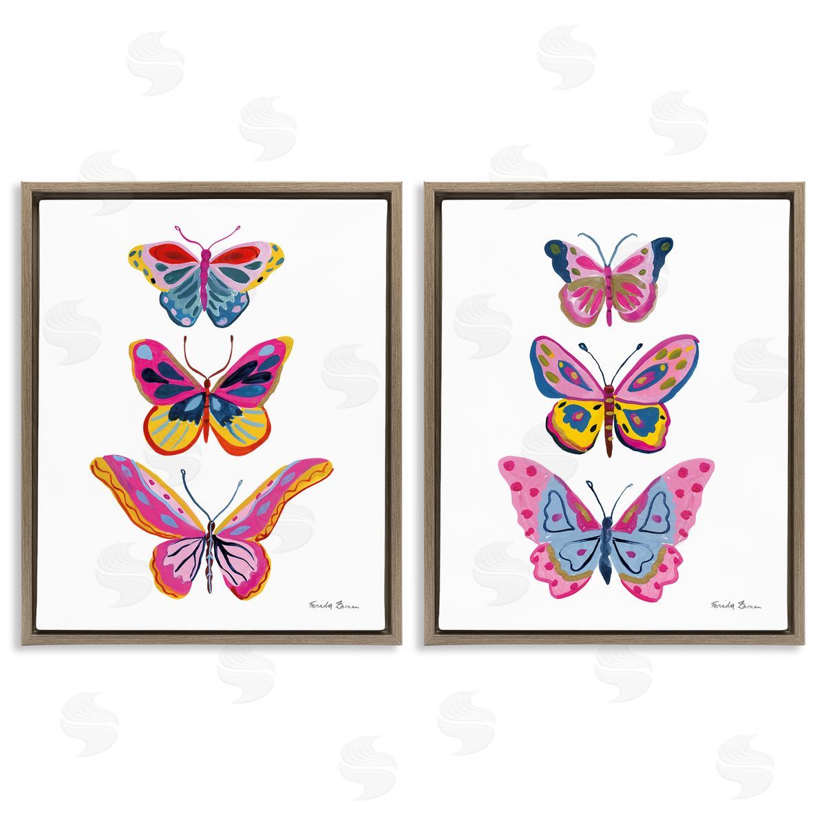 Bright Flutter Butterflies Brown Floating Frame Canvas Wall Art, Home Decor by Farida Zaman