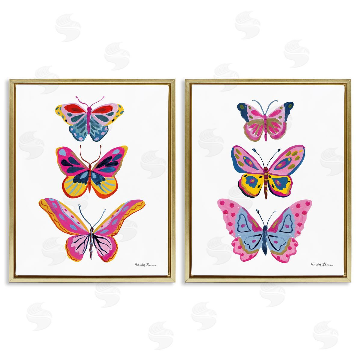Bright Flutter Butterflies Gold Floating Frame Canvas Wall Art, Home Decor by Farida Zaman