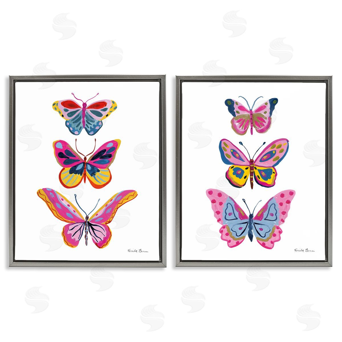 Bright Flutter Butterflies Grey Floating Frame Canvas Wall Art, Home Decor by Farida Zaman