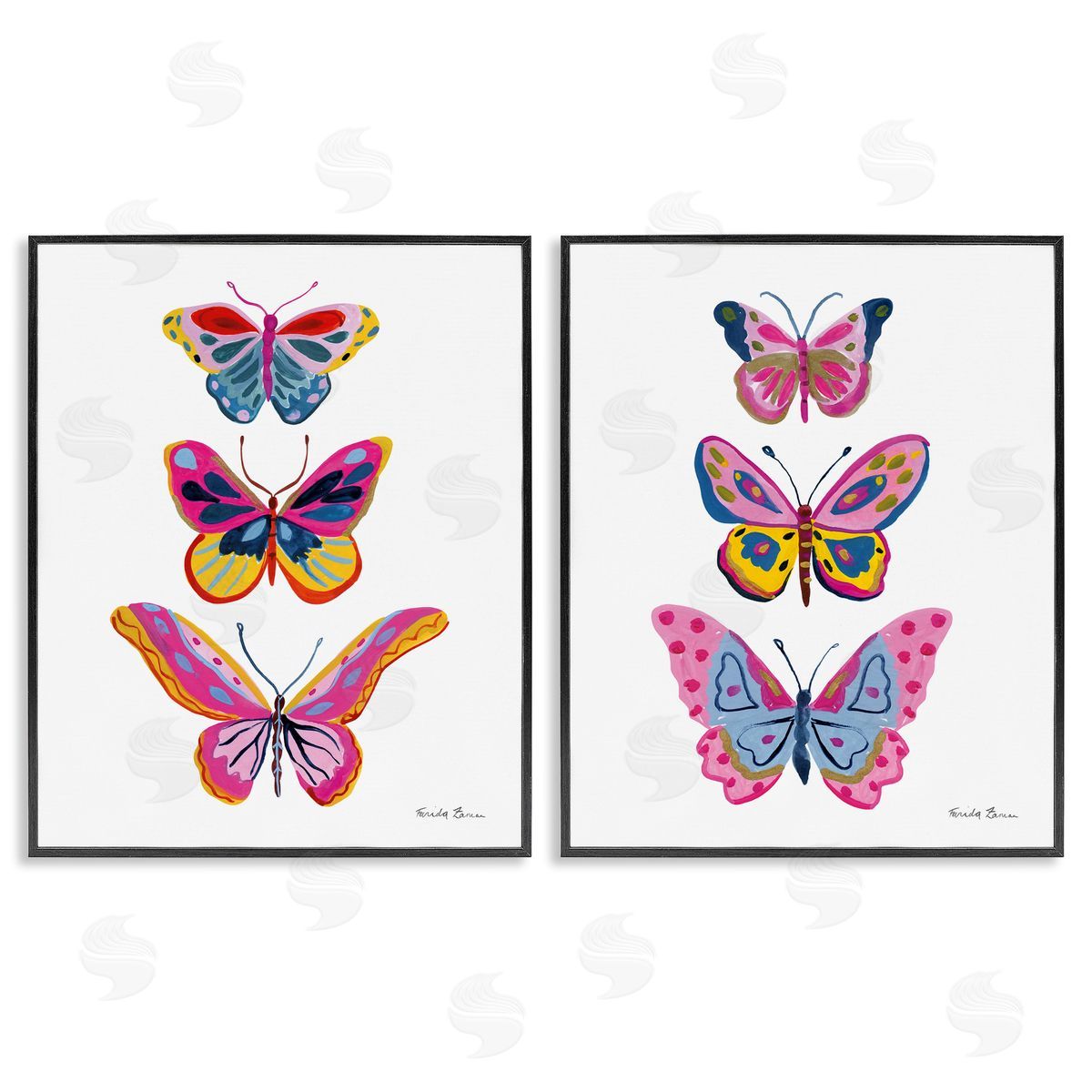 Bright Flutter Butterflies Black Frame Print Wall Art, Home Decor by Farida Zaman