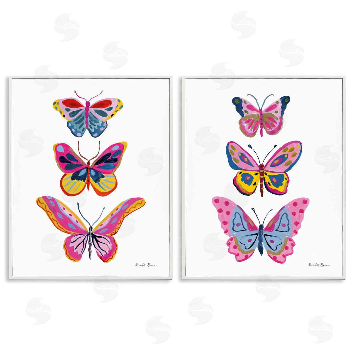 Bright Flutter Butterflies White Frame Print Wall Art, Home Decor by Farida Zaman