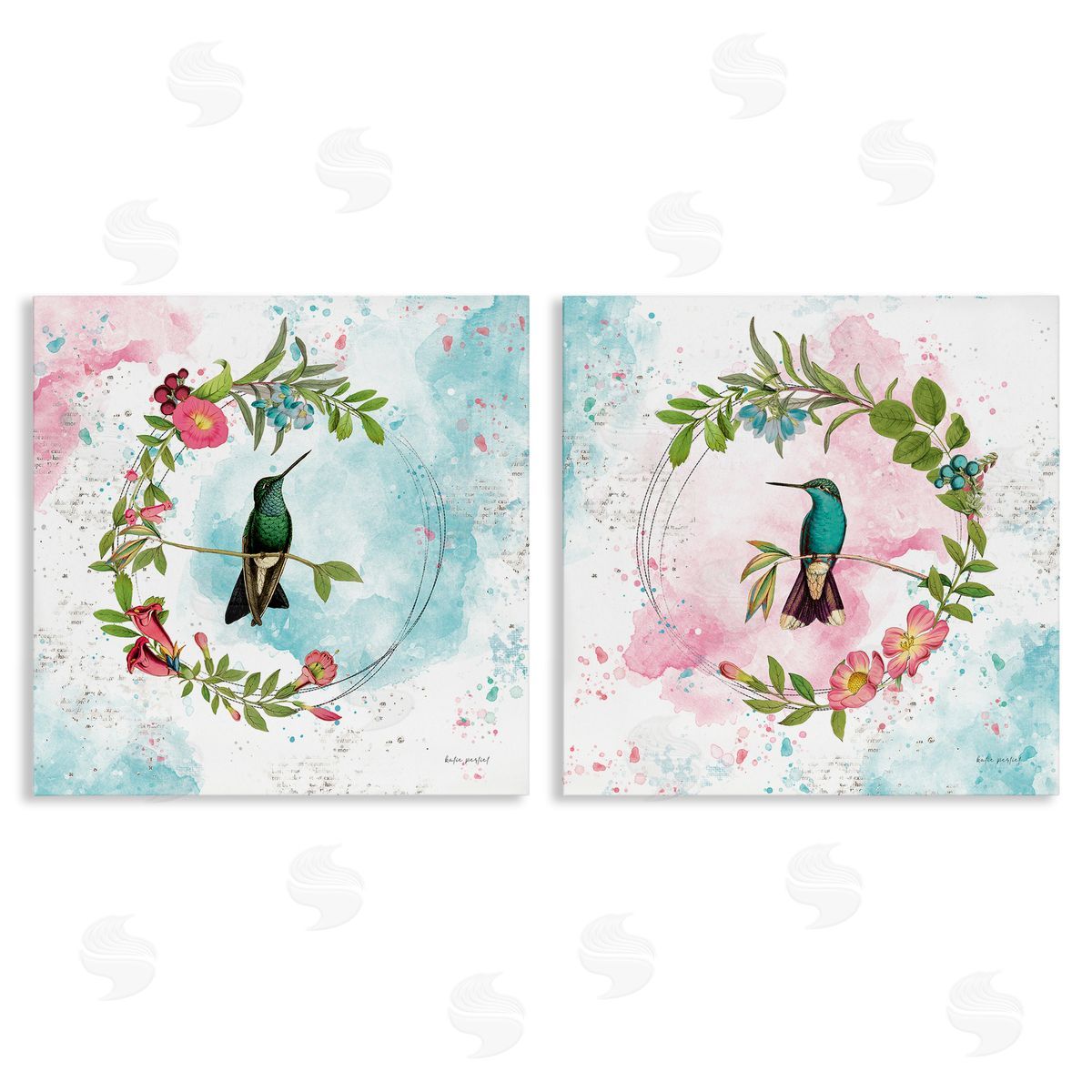 Hummingbirds in Wreaths Canvas Wall Art, Home Decor by Katie Pertiet