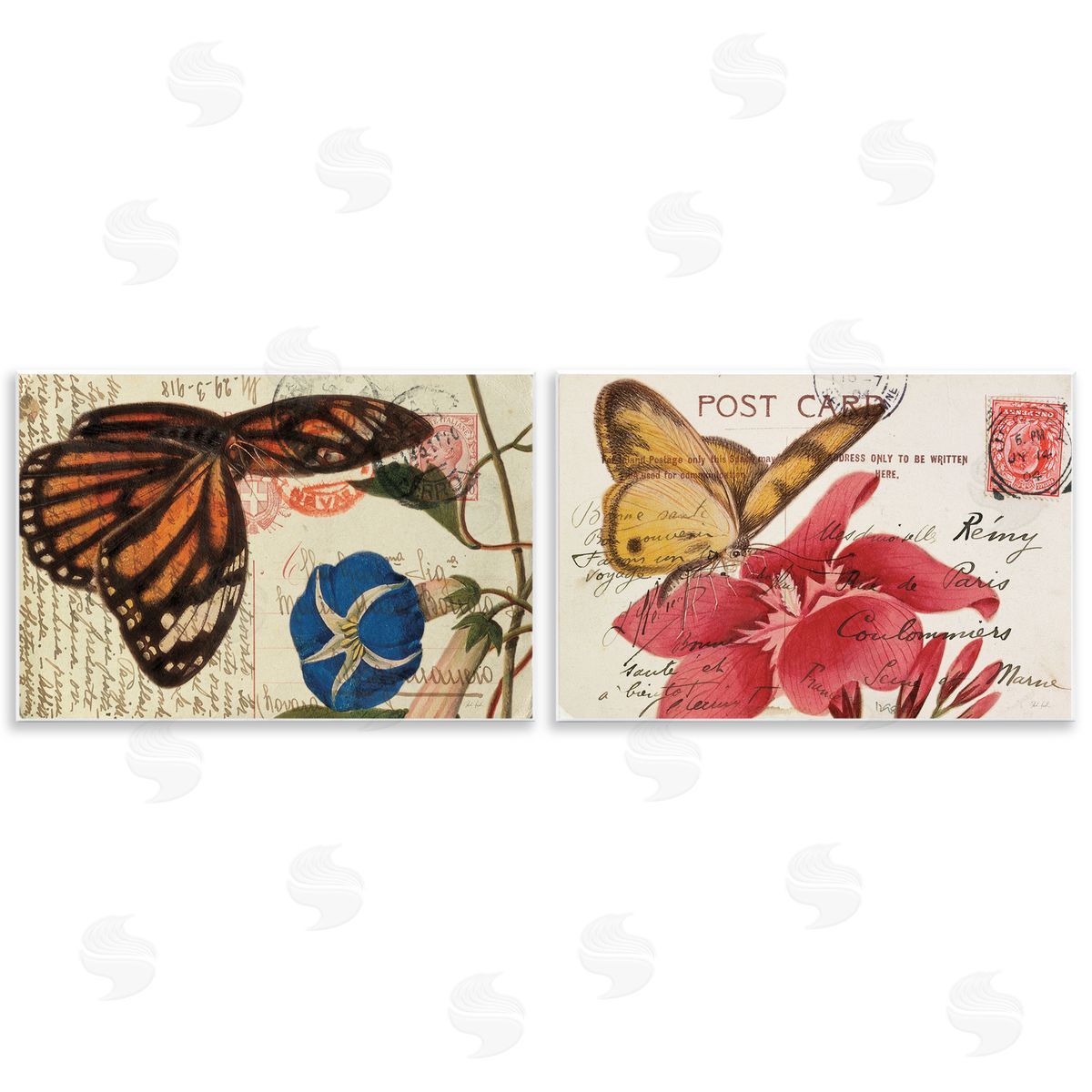 Butterfly Accented Postcards Wood Plaque Wall Art, Home Decor by Deborah Revell