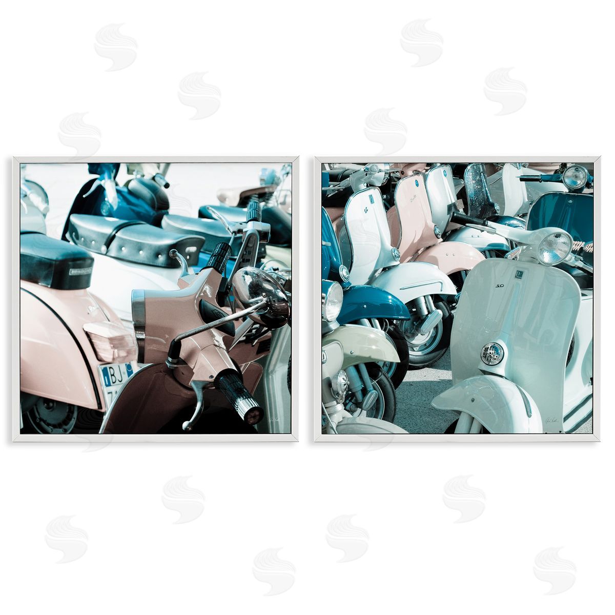 Italian Scooters in Pastels White Frame Print Wall Art, Home Decor by Deborah Revell