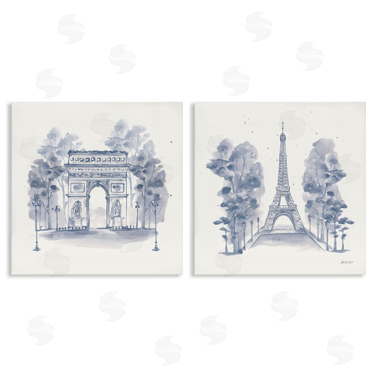 French Landmarks in Blue Canvas Wall Art, Home Decor by Yvette St. Amant
