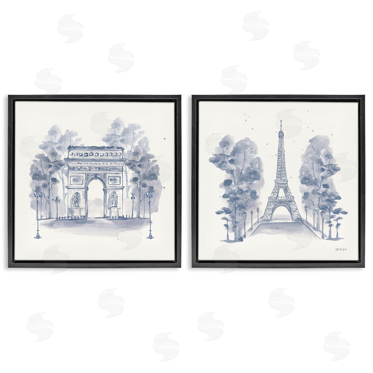 French Landmarks in Blue Black Floating Frame Canvas Wall Art, Home Decor by Yvette St. Amant