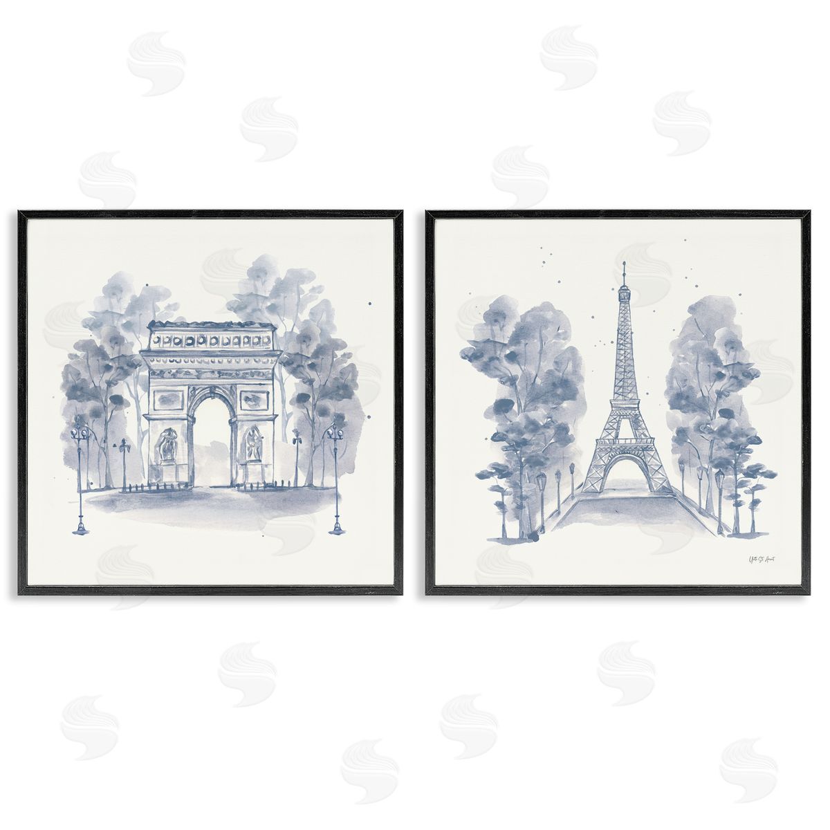 French Landmarks in Blue Black Frame Print Wall Art, Home Decor by Yvette St. Amant