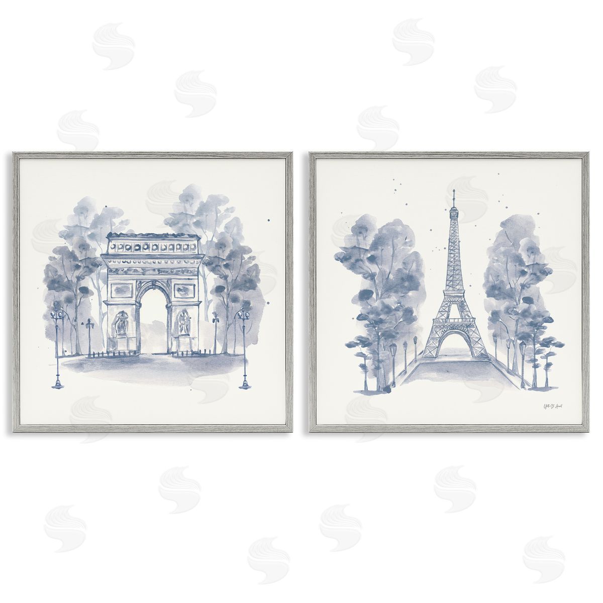 French Landmarks in Blue Grey Frame Print Wall Art, Home Decor by Yvette St. Amant
