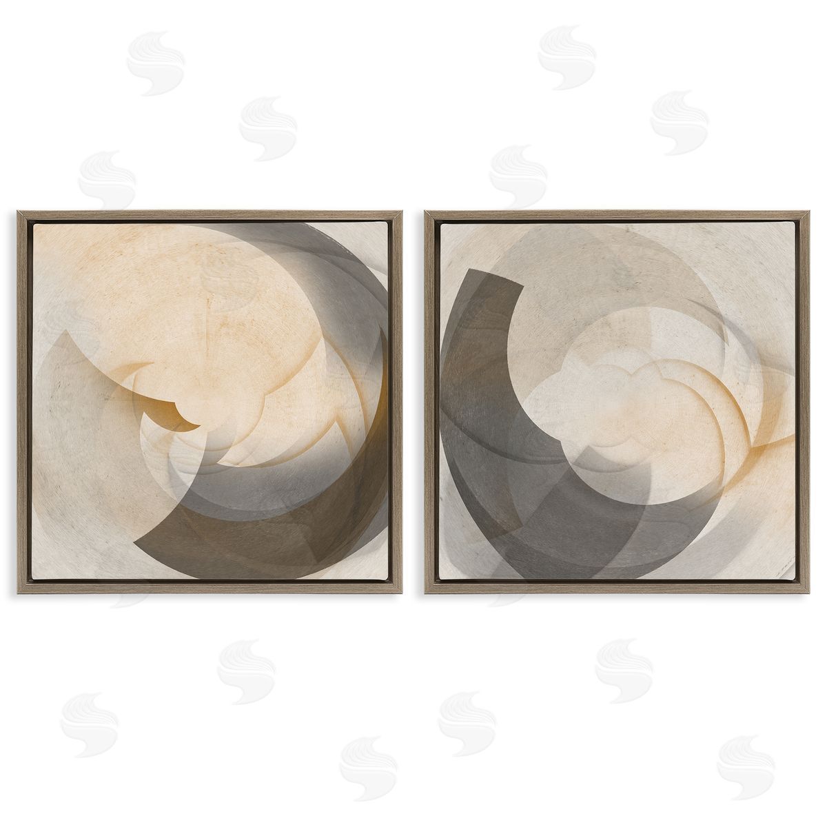 Shadowed Swoop Abstracts Brown Floating Frame Canvas Wall Art, Home Decor by Noah Bay