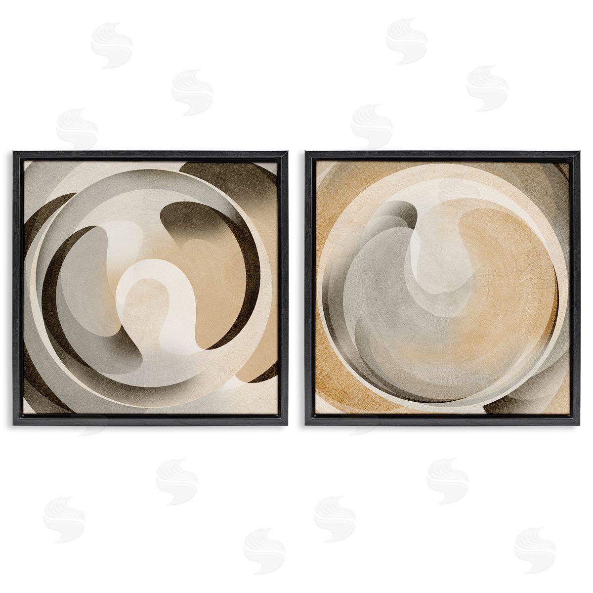 Neutral Circular Vortex Black Floating Frame Canvas Wall Art, Home Decor by Noah Bay