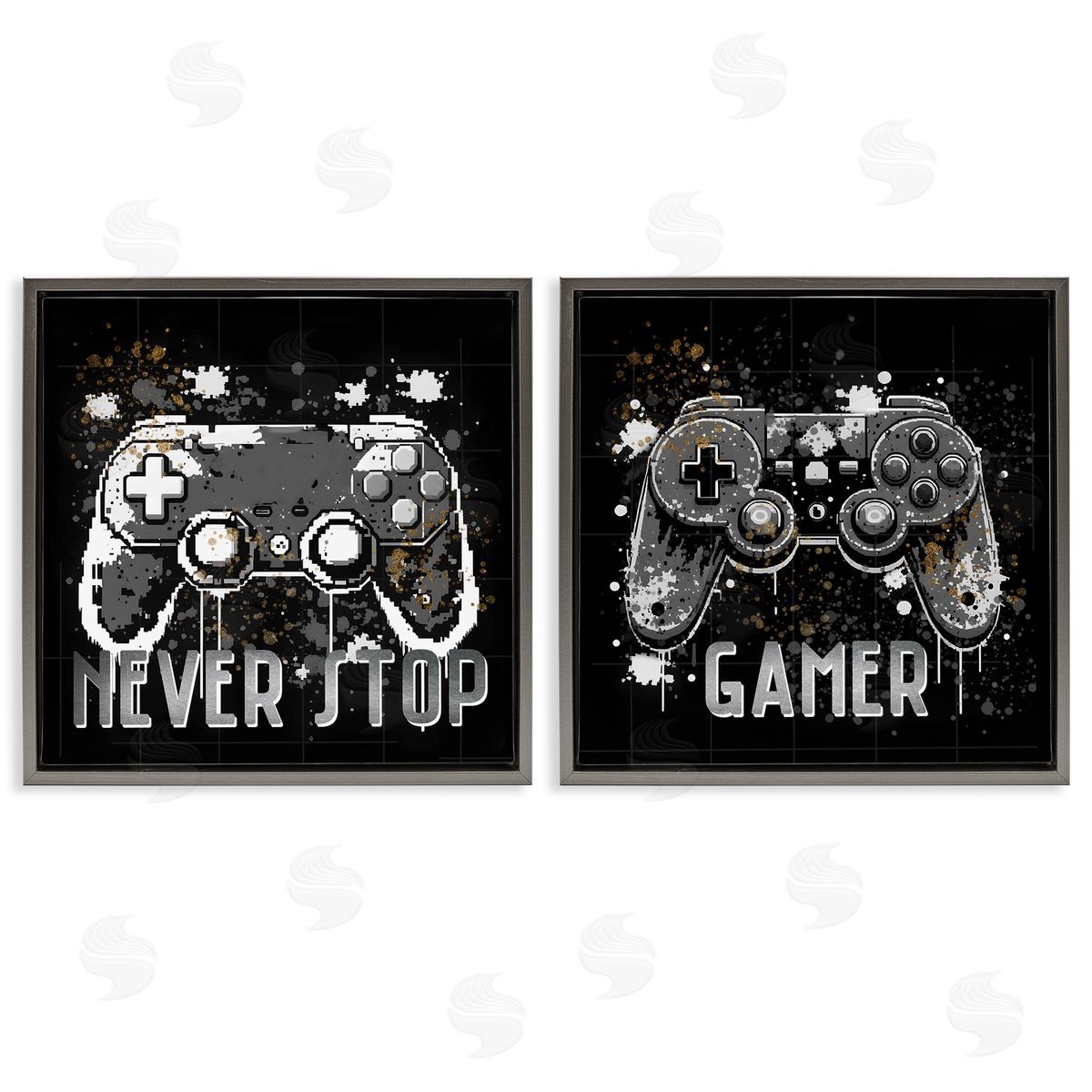 Never Stop Modern Gamer Grey Floating Frame Canvas Wall Art, Home Decor by Kim Allen