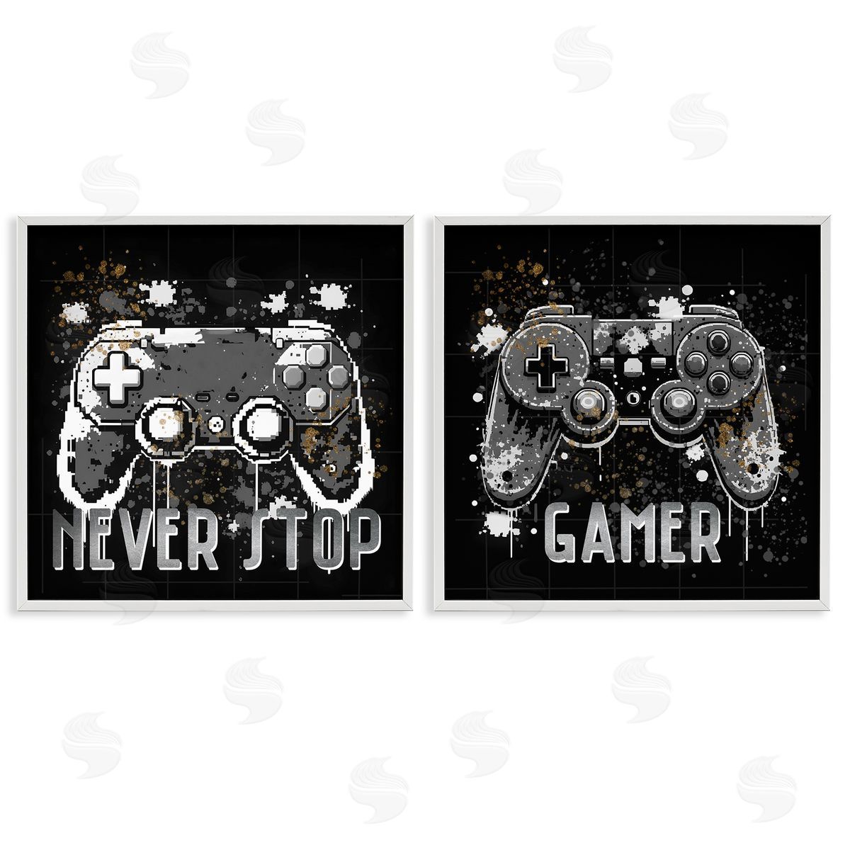 Never Stop Modern Gamer White Frame Print Wall Art, Home Decor by Kim Allen