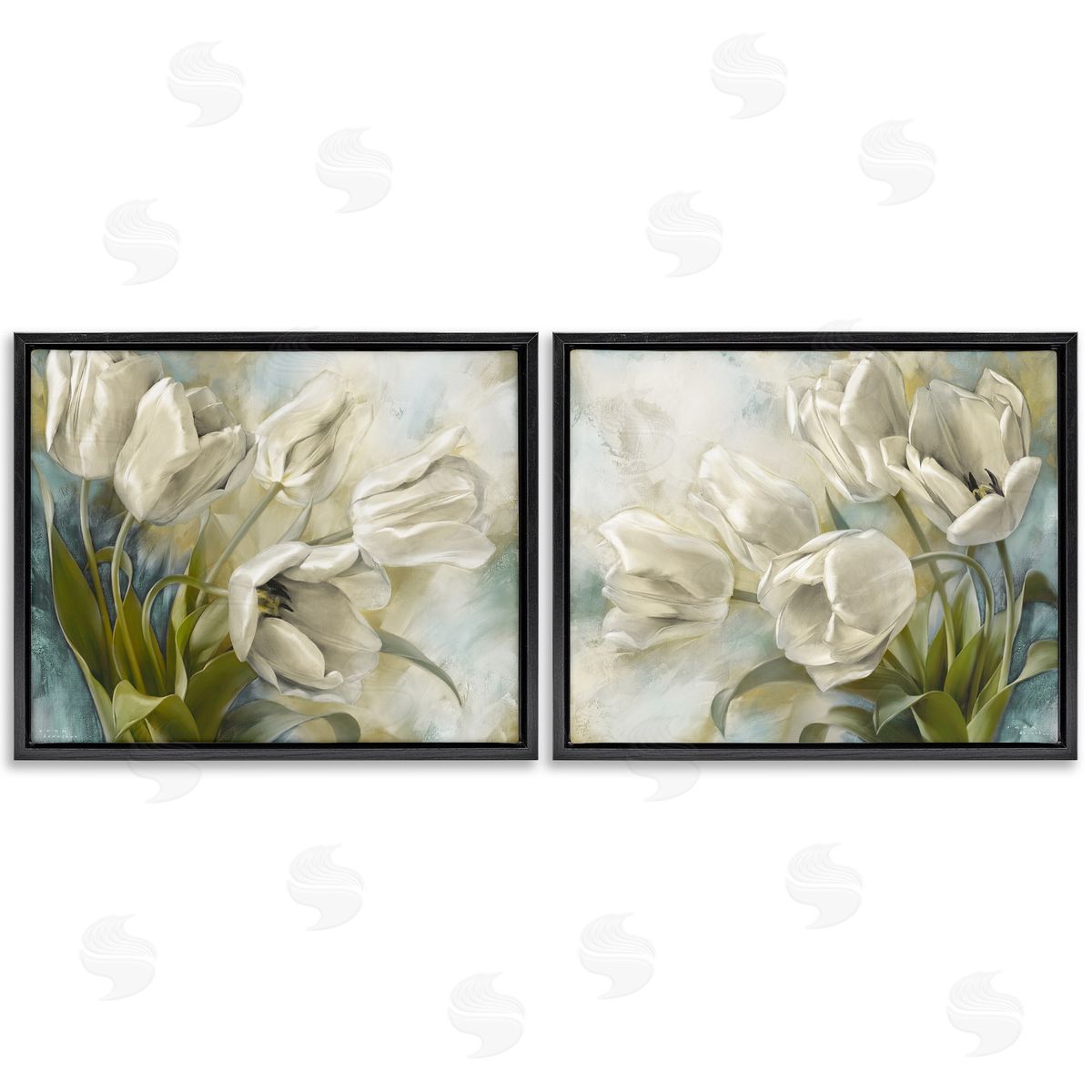 Tulips Curved Left & Right Black Floating Frame Canvas Wall Art, Home Decor by Igor Levashov