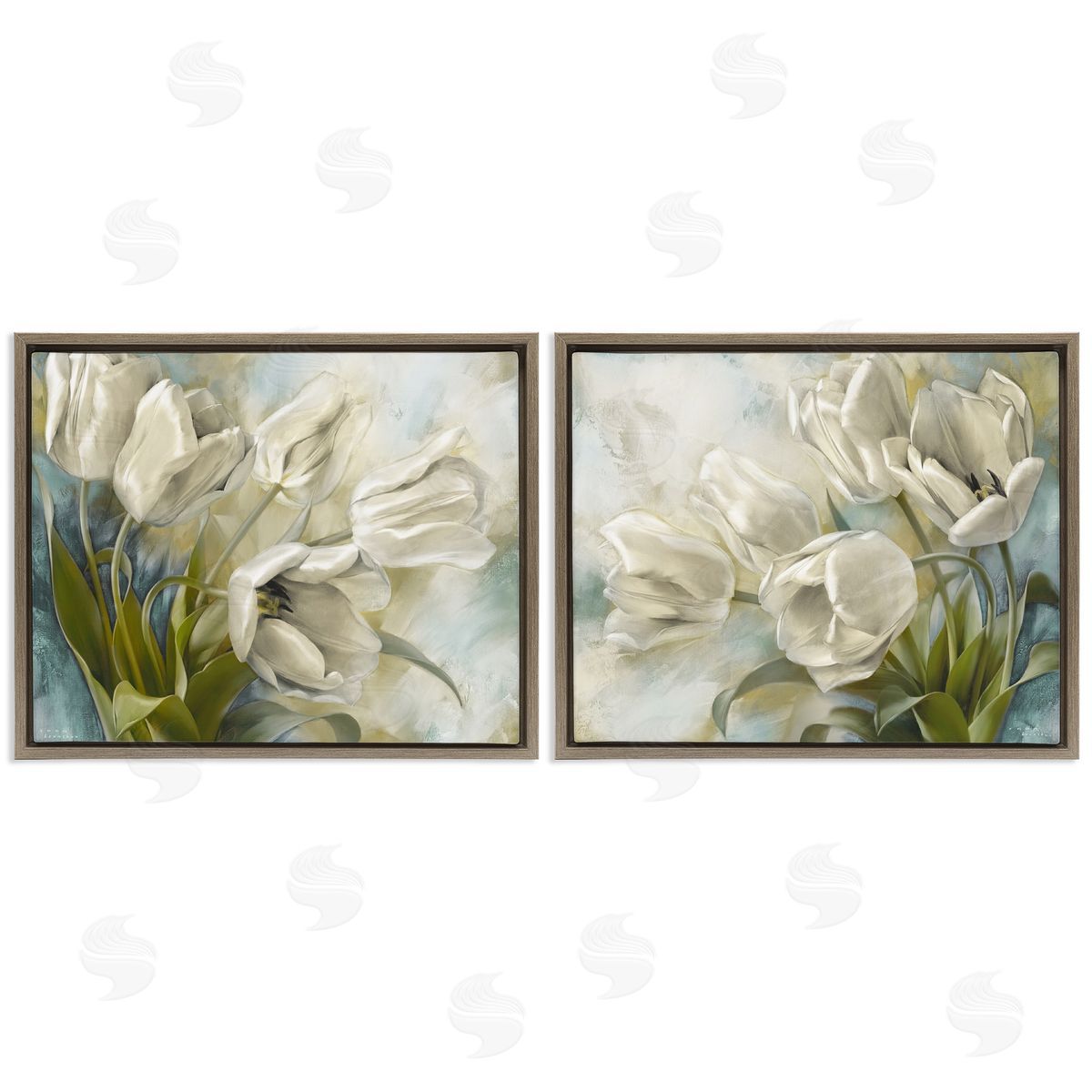 Tulips Curved Left & Right Brown Floating Frame Canvas Wall Art, Home Decor by Igor Levashov